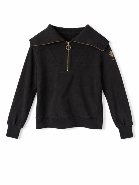 Varley Sweaters - Varley Ten Oaks Logo Womens Black Quarter Zip Sweatshirt Medium Gold